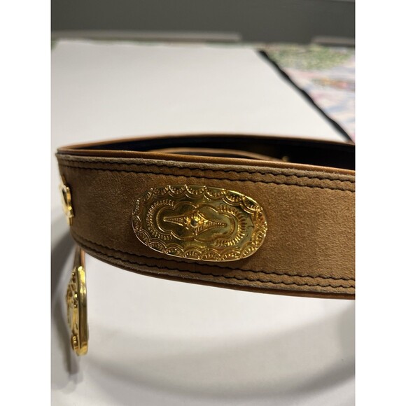 Escada Gold Medallions & Buckle Brown Leather Belt Women’s EUR 42 US 12 Vtg main image 4